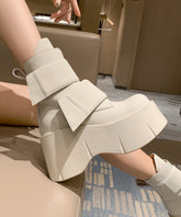 Stylische Splicing Wedge Boots Schwarzes Rindsleder